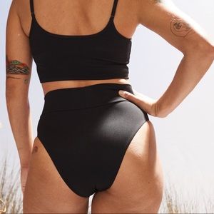 Aerie Black Ribbed High Rise Cheeky High Cut Bikini Bottom